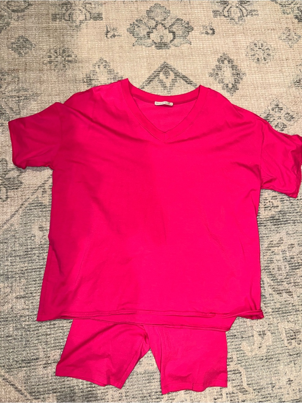 Zenana Outfitters Hot Pink V-Neck Top with Matching Bike Shorts